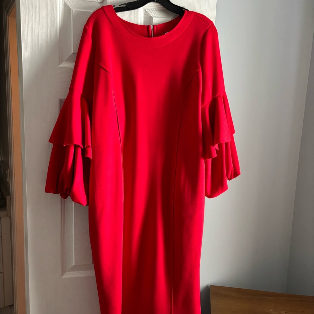 I C Collection red dress with bell sleeves